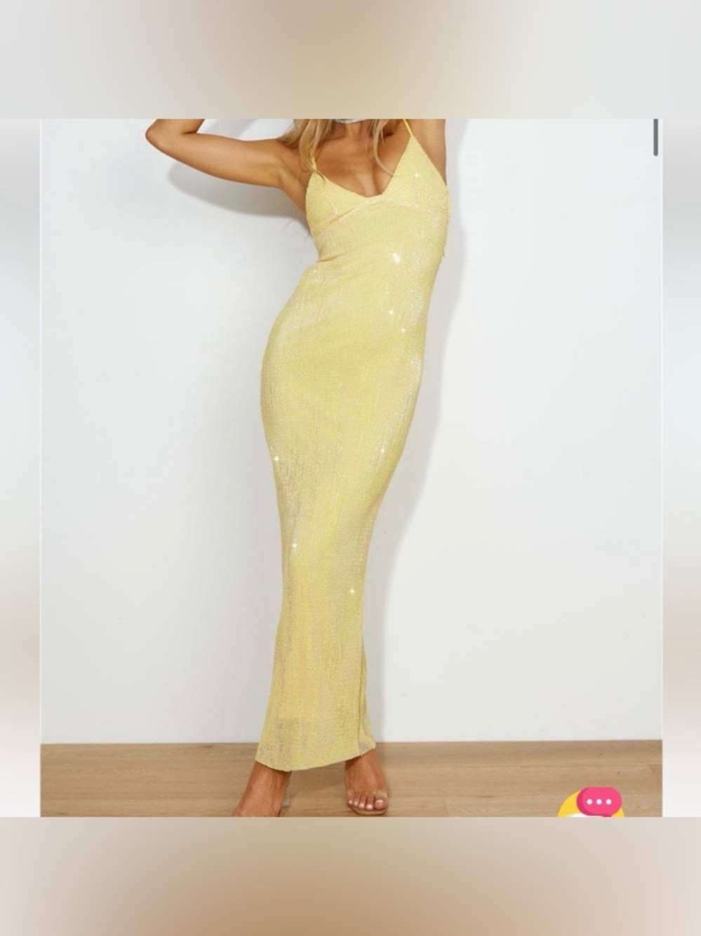 HELLO MOLLY Dreamy Shine Sequin Maxi Dress Yellow Evening Wedding Prom Event XS
